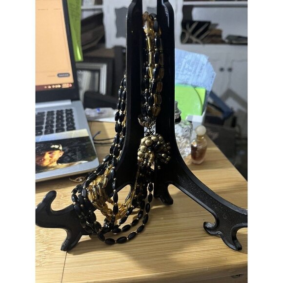 Vintage 16" Iridescent Black and Gold Glass Beads Braided Multi Strand Necklace - Picture 4 of 5